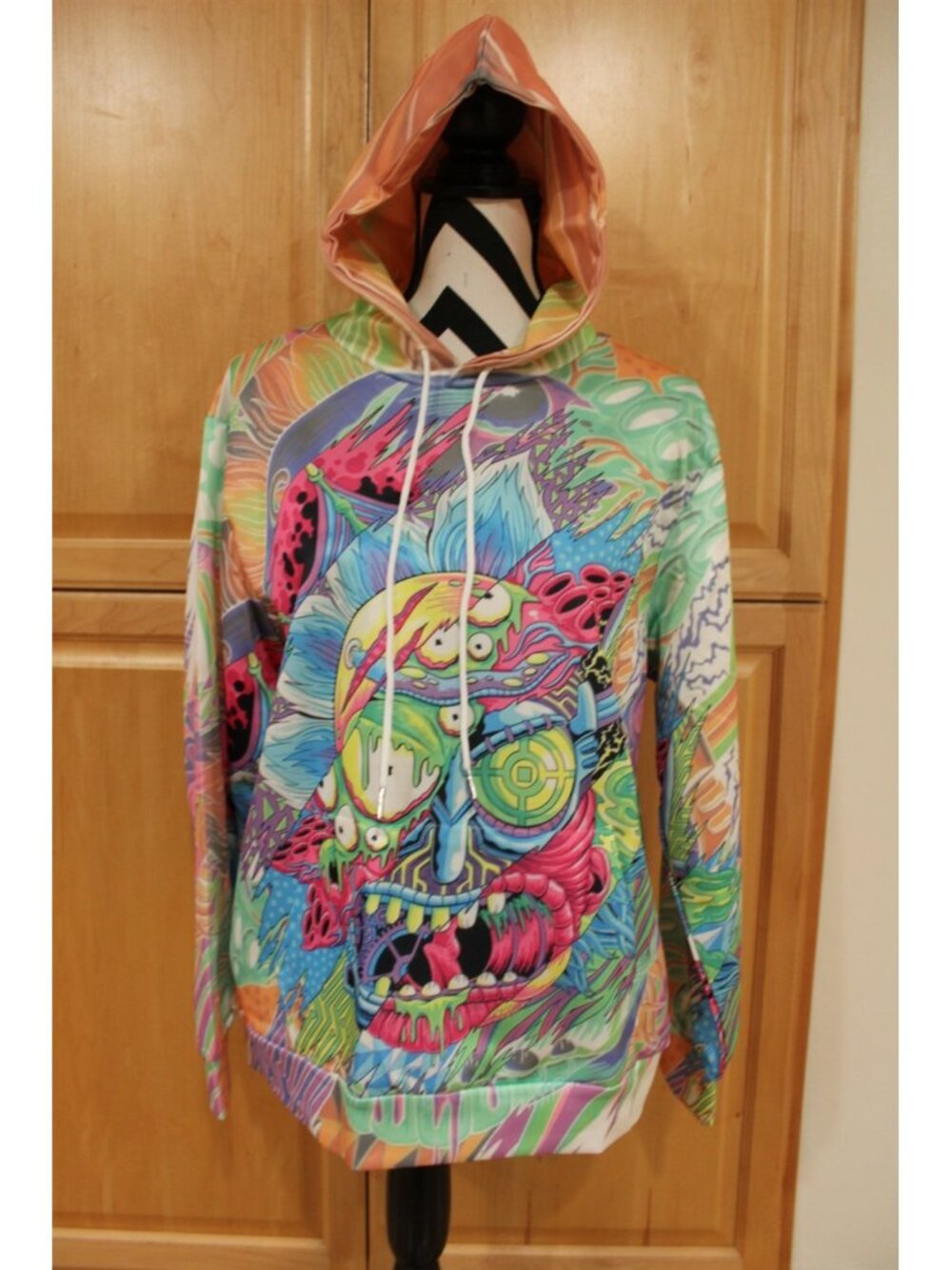 Cartoon Hoodie Bright Color Sweatshirt Fun Novelty Monster Pattern Size Small